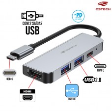 Cabo Hub Adaptador Tipo C x HDMI/Tipo C/2 USB HU-D50GY C3 Tech